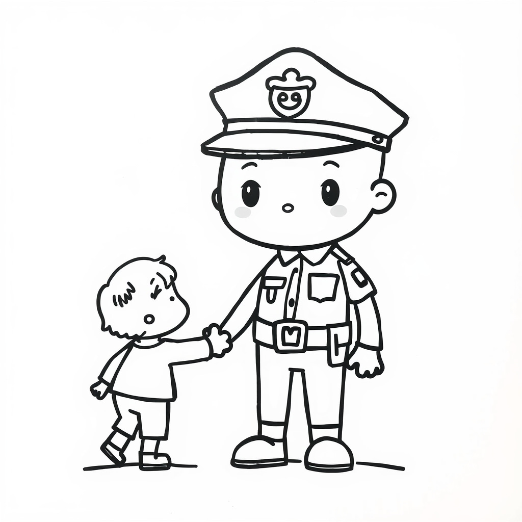 Police officer holding child's hand