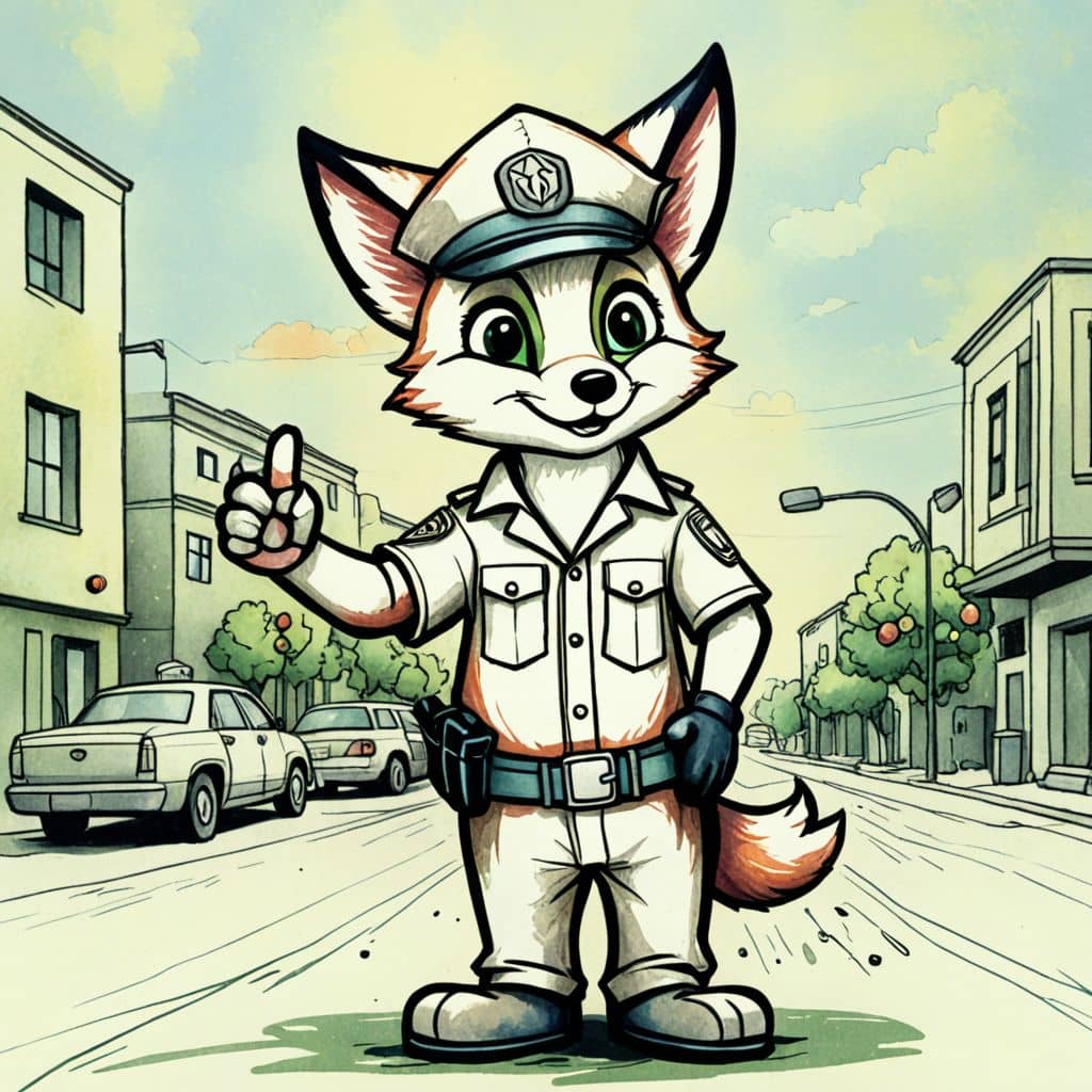 Colored Fox as a police officer directing traffic