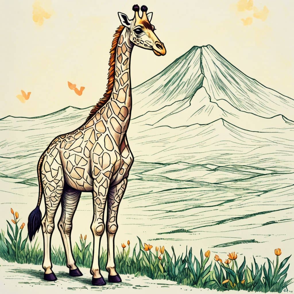 Colored Giraffe at Mount Fuji
