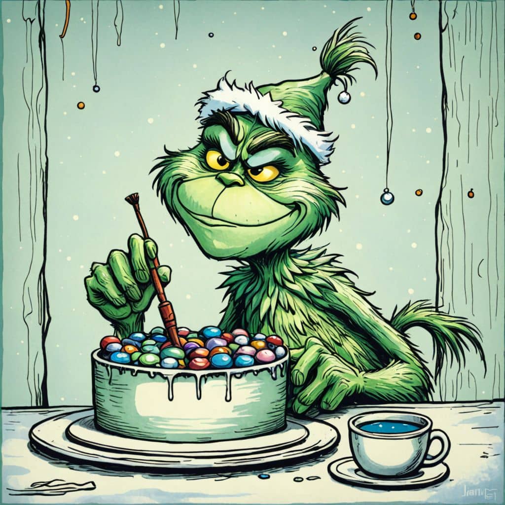 Colored Grinch - the character from the Grinch cartoon decorating a cake