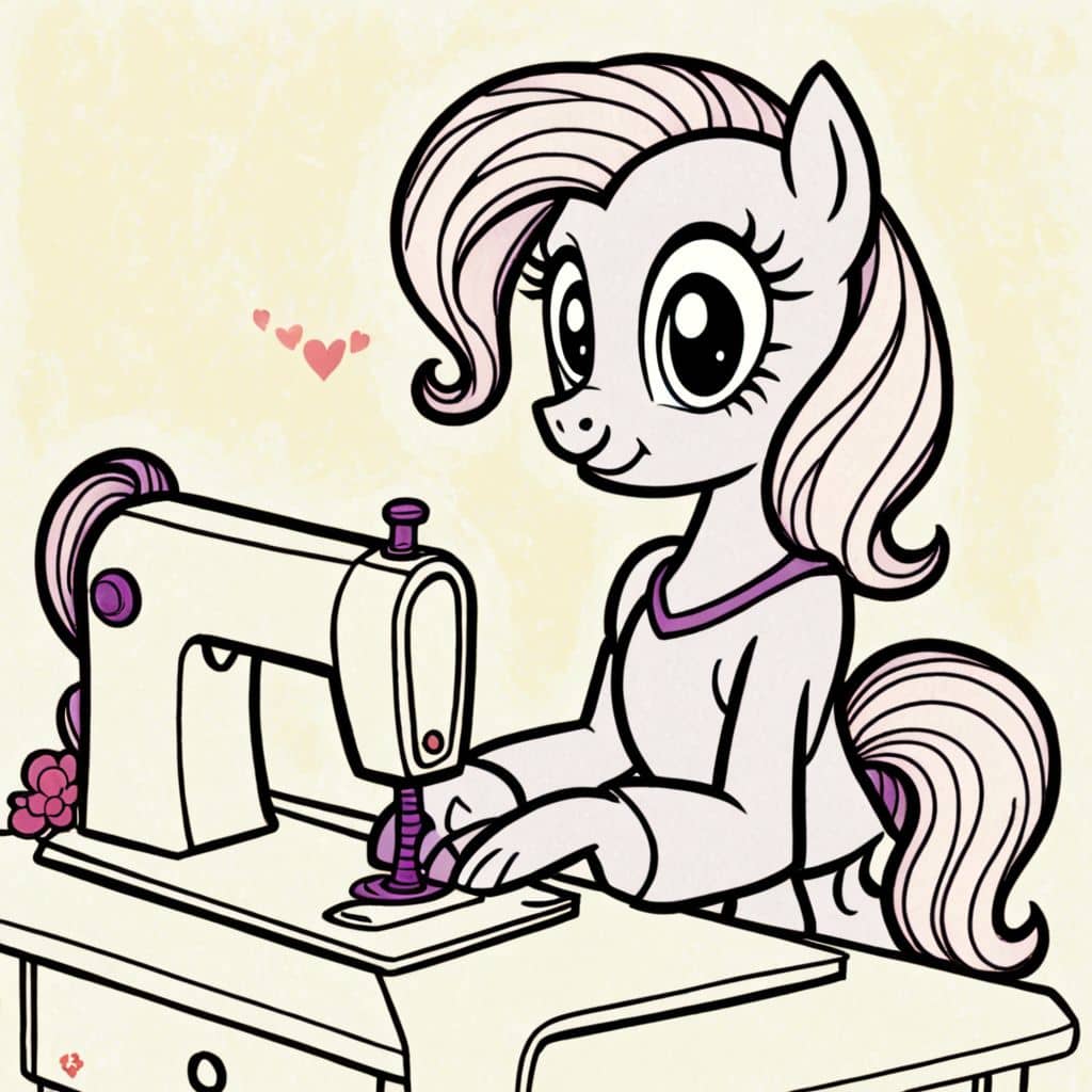 Colored Rarity operating a sewing machine