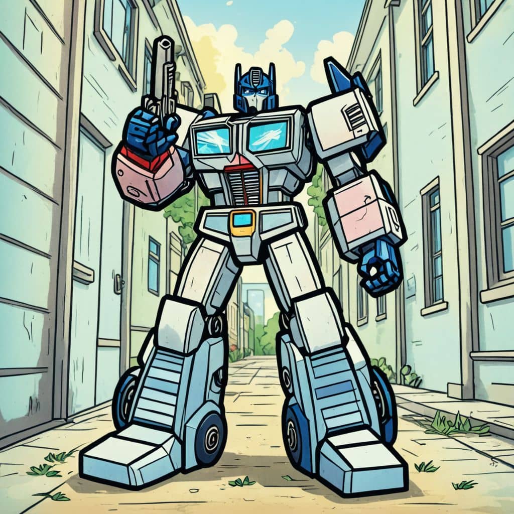 Colored Soundwave - the Decepticon from Transformers cartoon spying from an alley