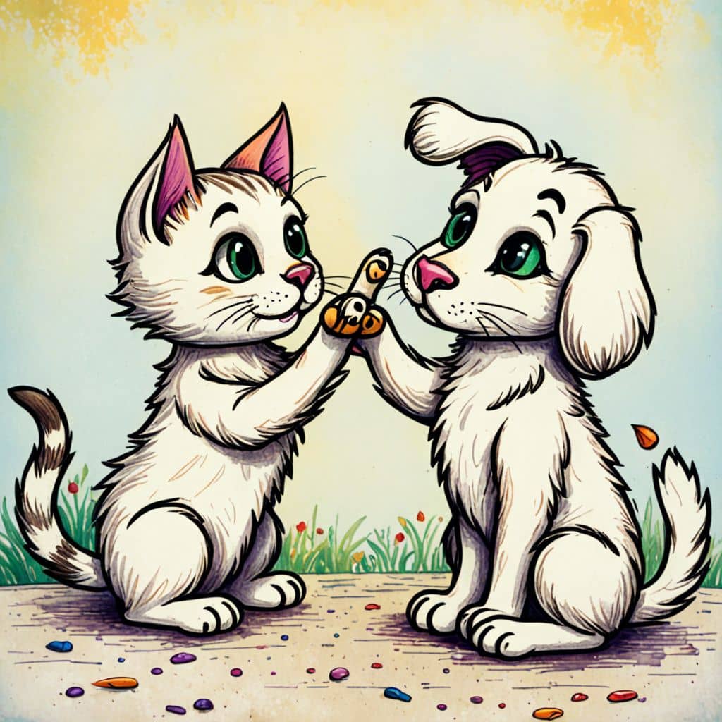 Colored Cat measuring a dog's temperature