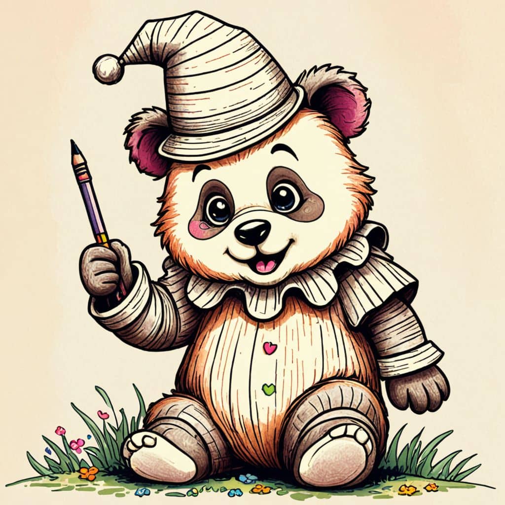 Colored Panda wearing a clown costume