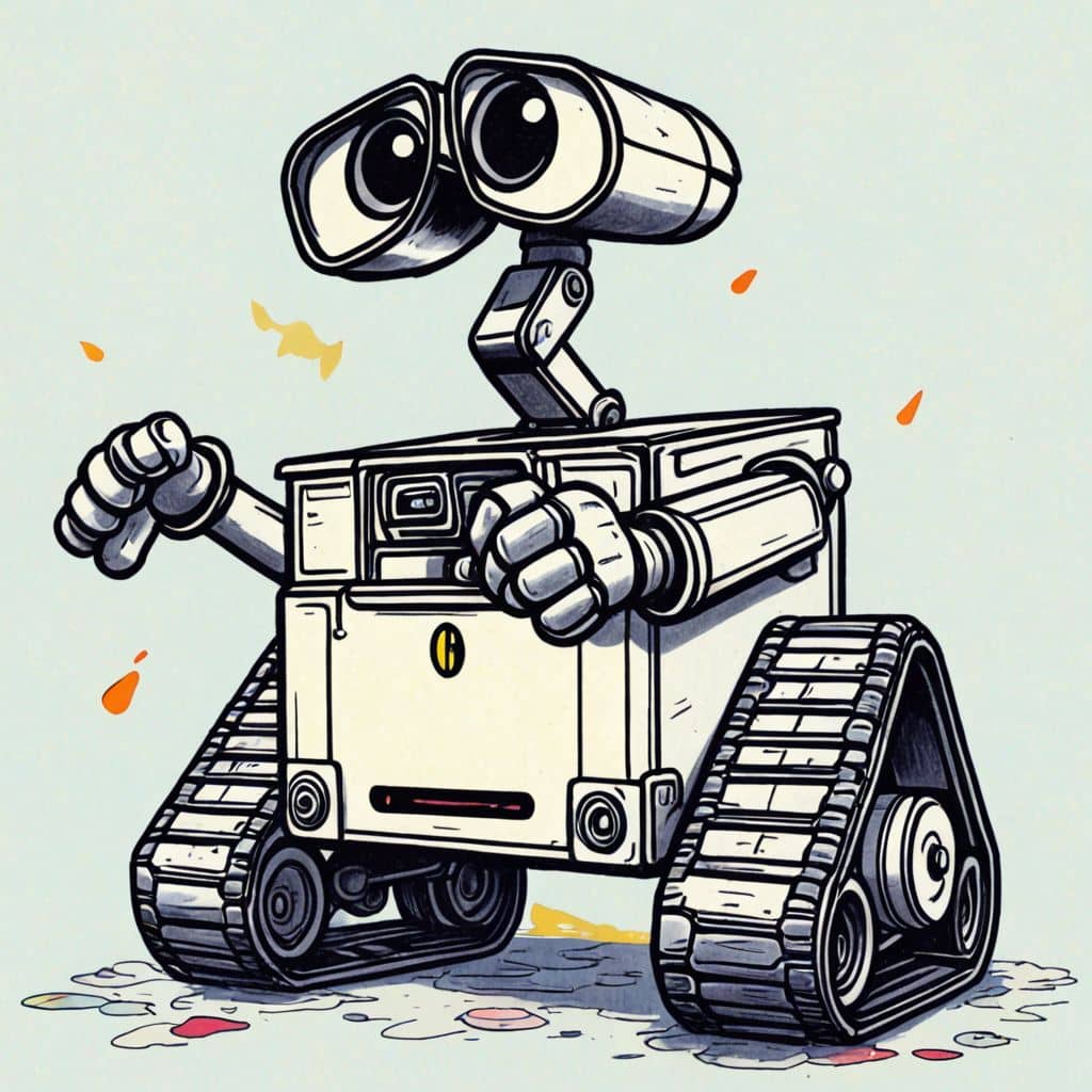 Colored WALL-E - operating garbage compactor