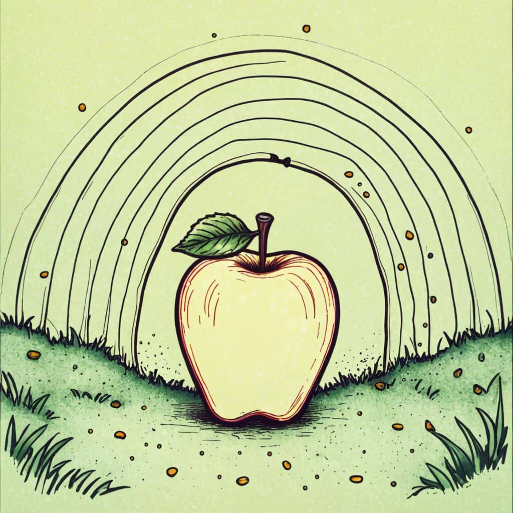 Colored Apple sitting under a rainbow