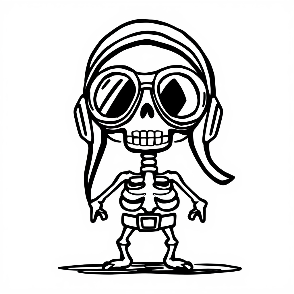 Skeleton Pilot with aviator goggles.