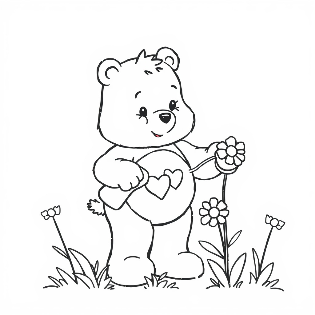 Care Bear gardener watering flowers.