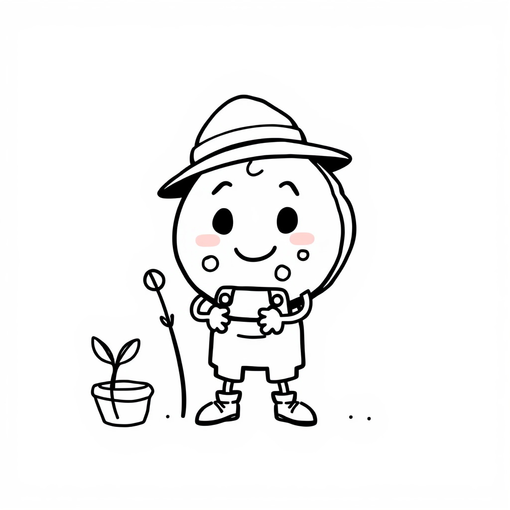 Cartoon Cookie as a gardener.