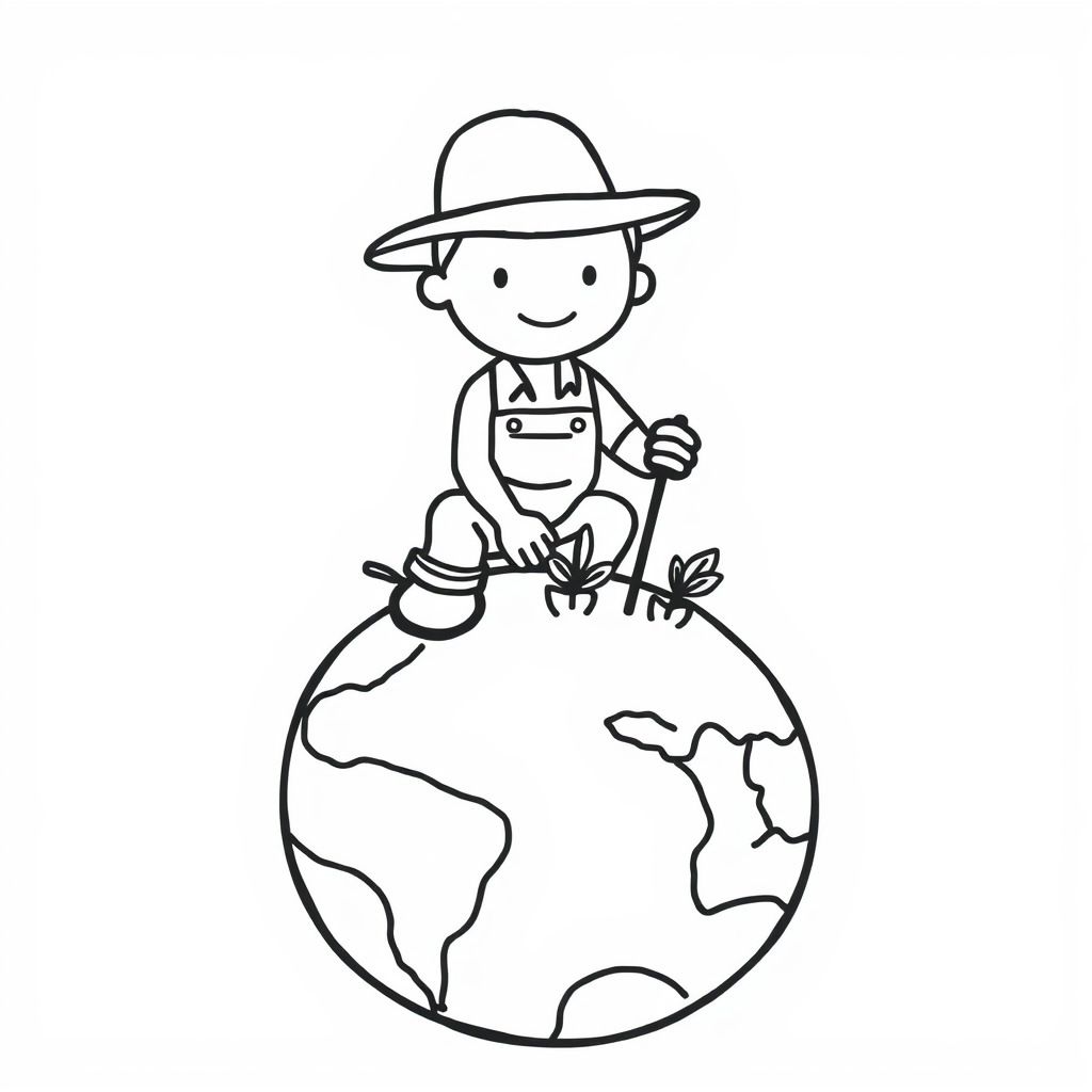 Farmer planting on Earth Globe.