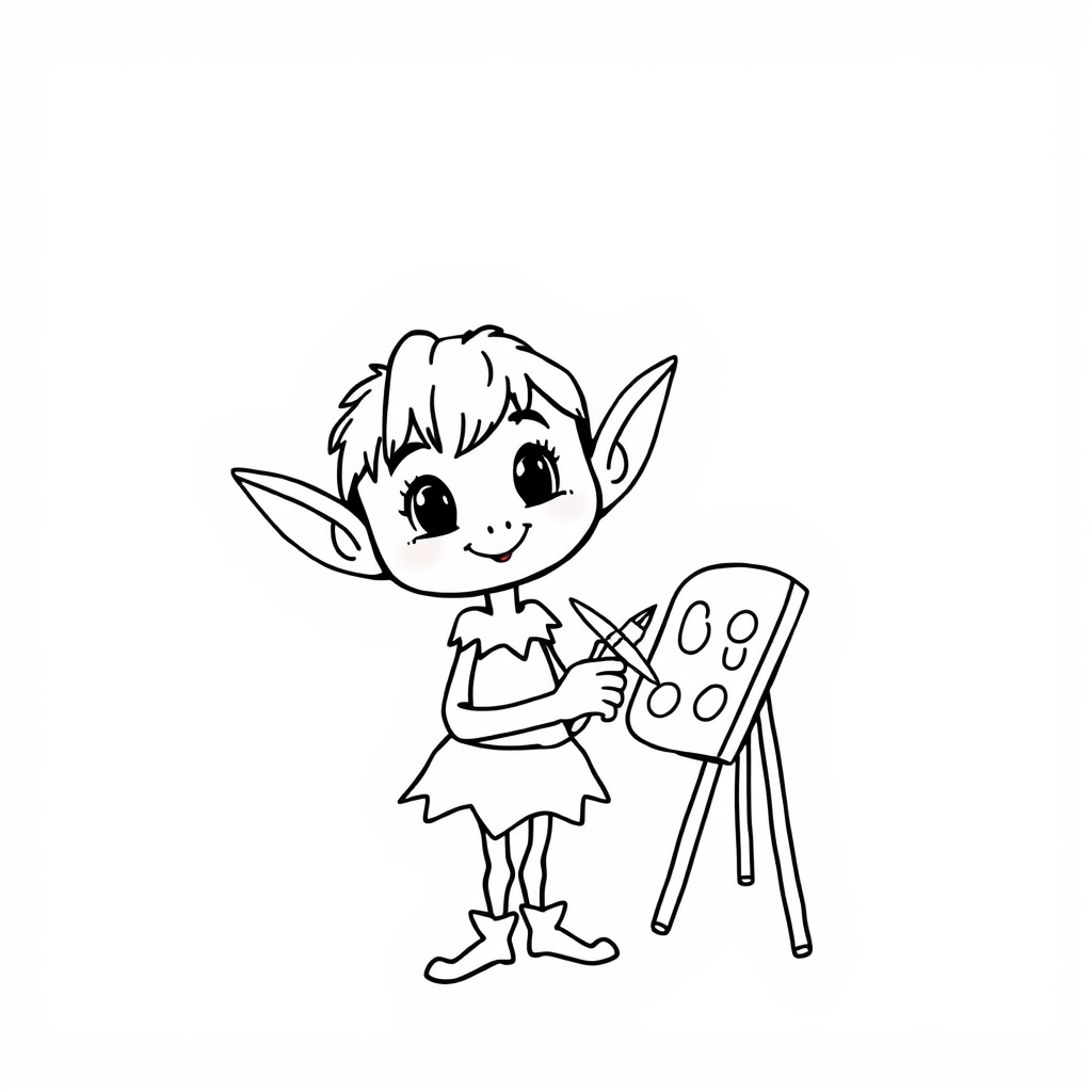 Elf painter holding a brush and palette.