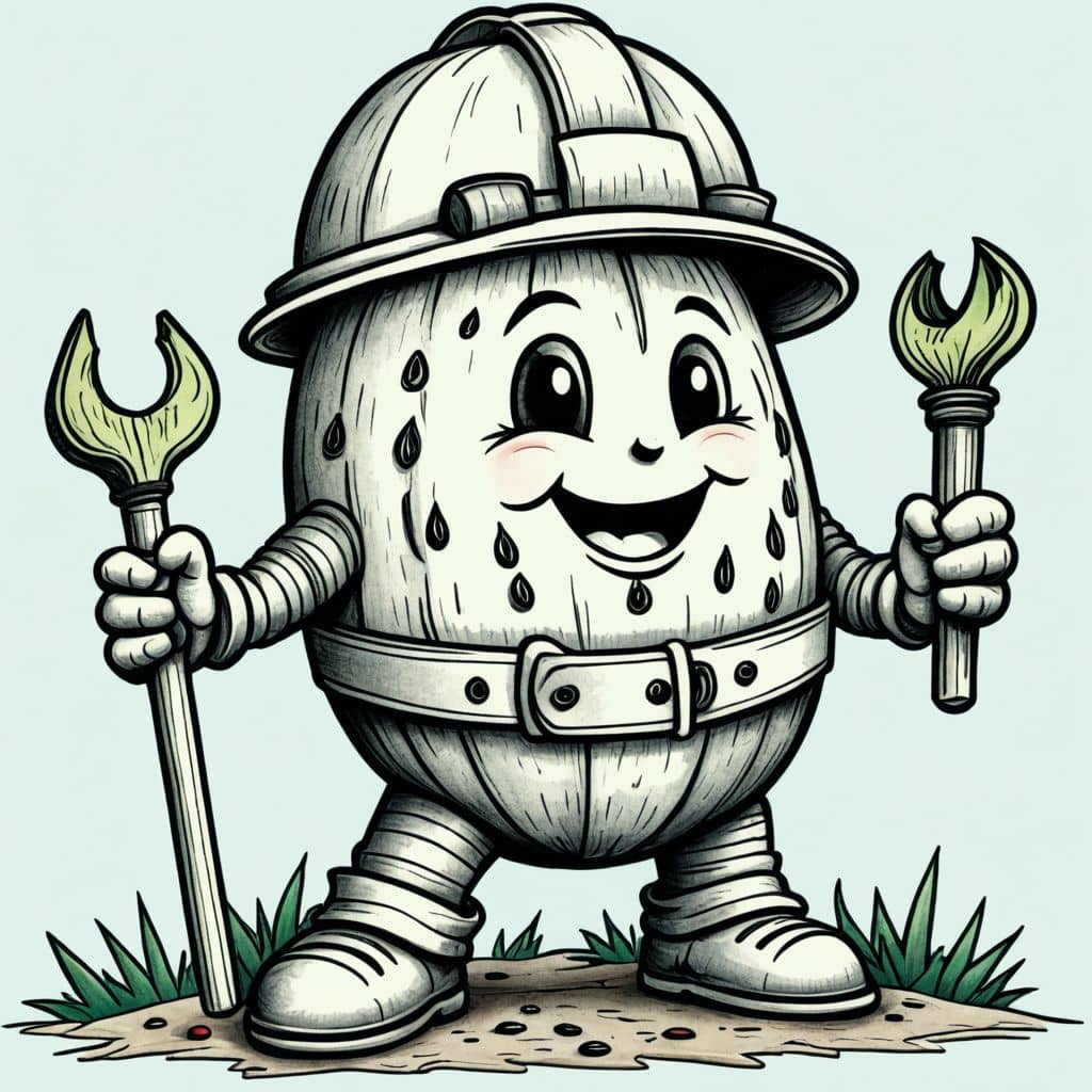 Colored Watermelon builder with a hard hat and tools.