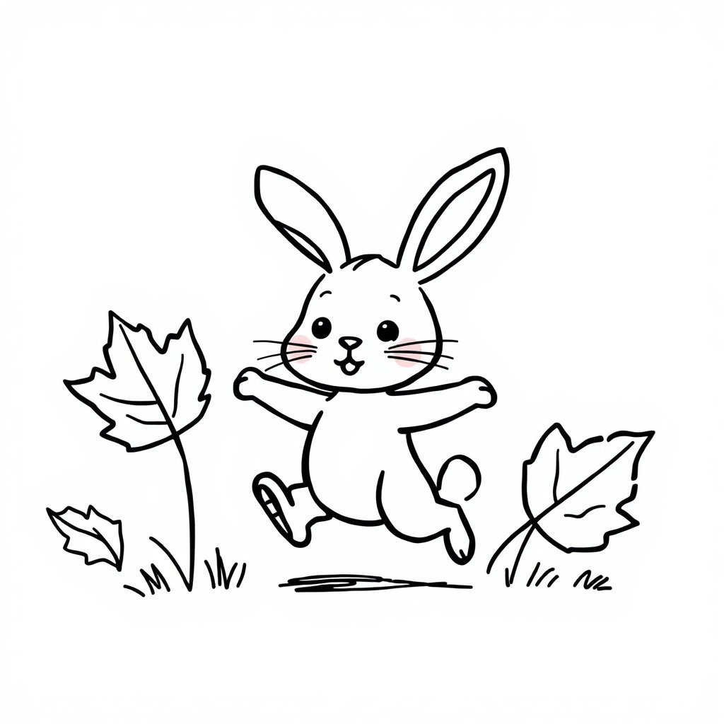 Bunny jumping in autumn leaves