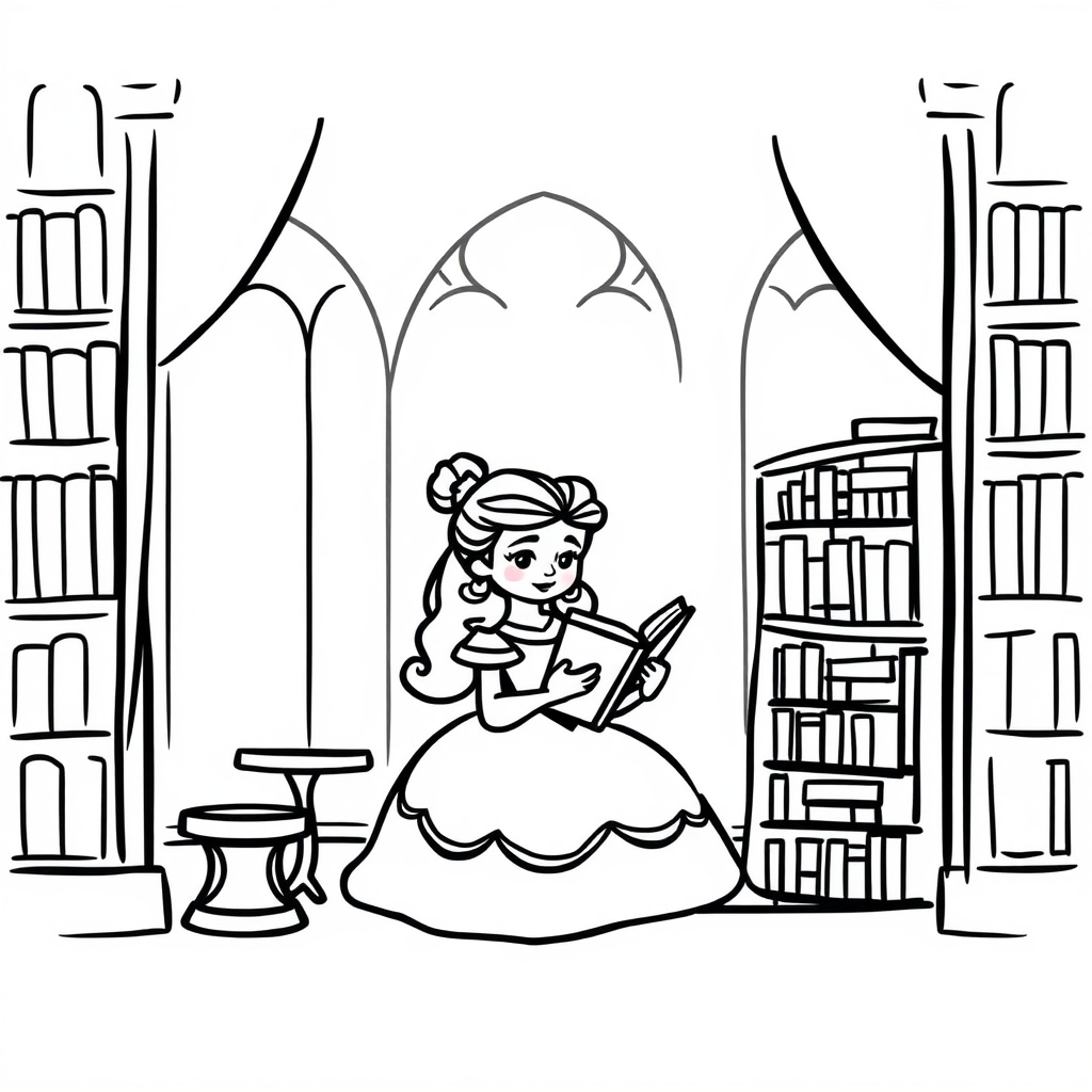 Belle reading in royal library