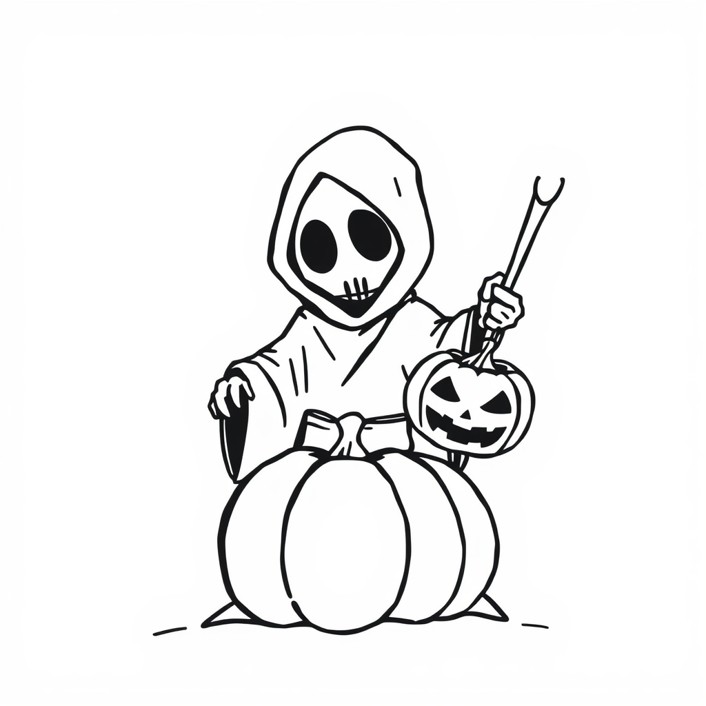 Grim Reaper carving pumpkins