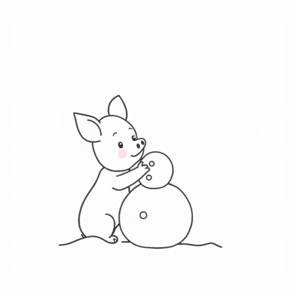 Piglet building a snowman