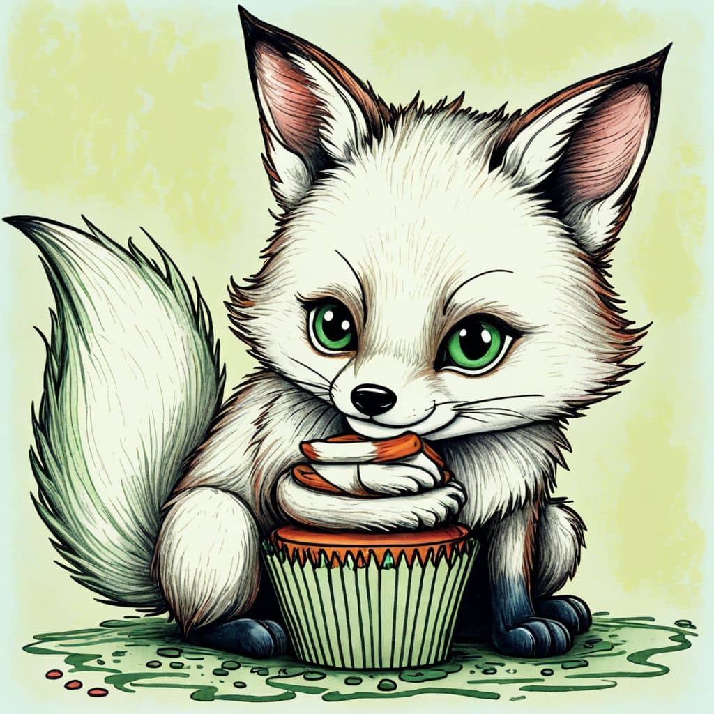 Colored Fox eating a cupcake