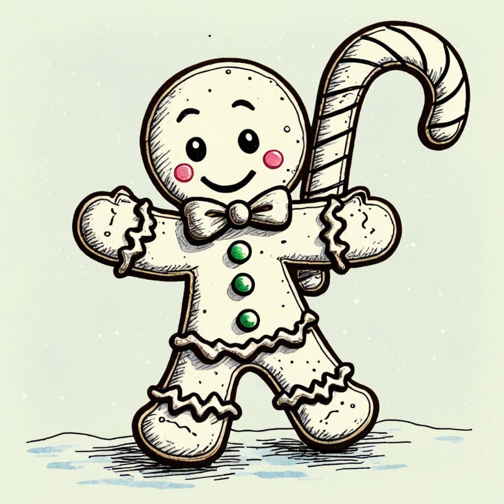 Colored Gingerbread Man holding a candy cane