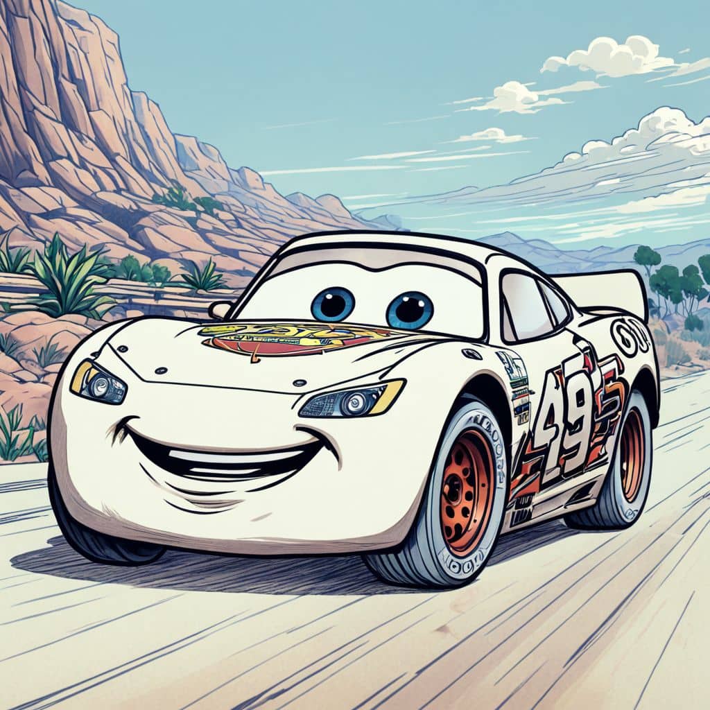 Colored Lightning McQueen from Cars wearing a kawaii bow tie
