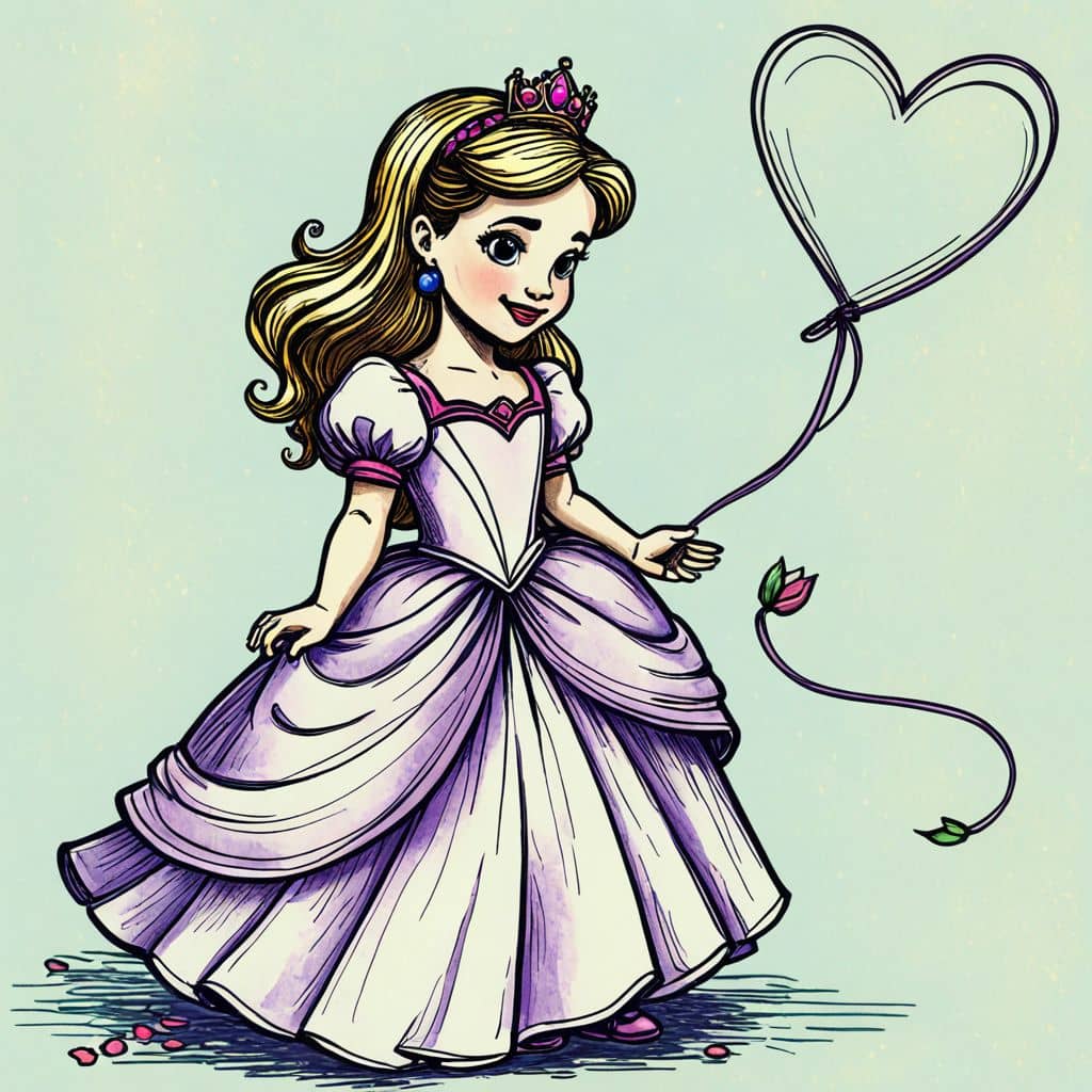 Colored Princess holding a heart-shaped balloon