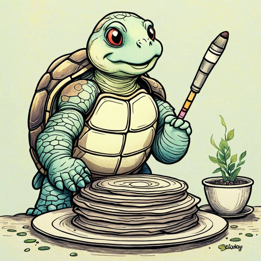 Colored Turtle flipping pancakes