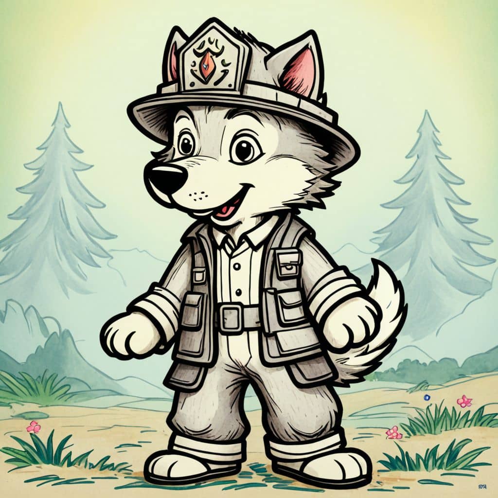 Colored Wolf as a firefighter