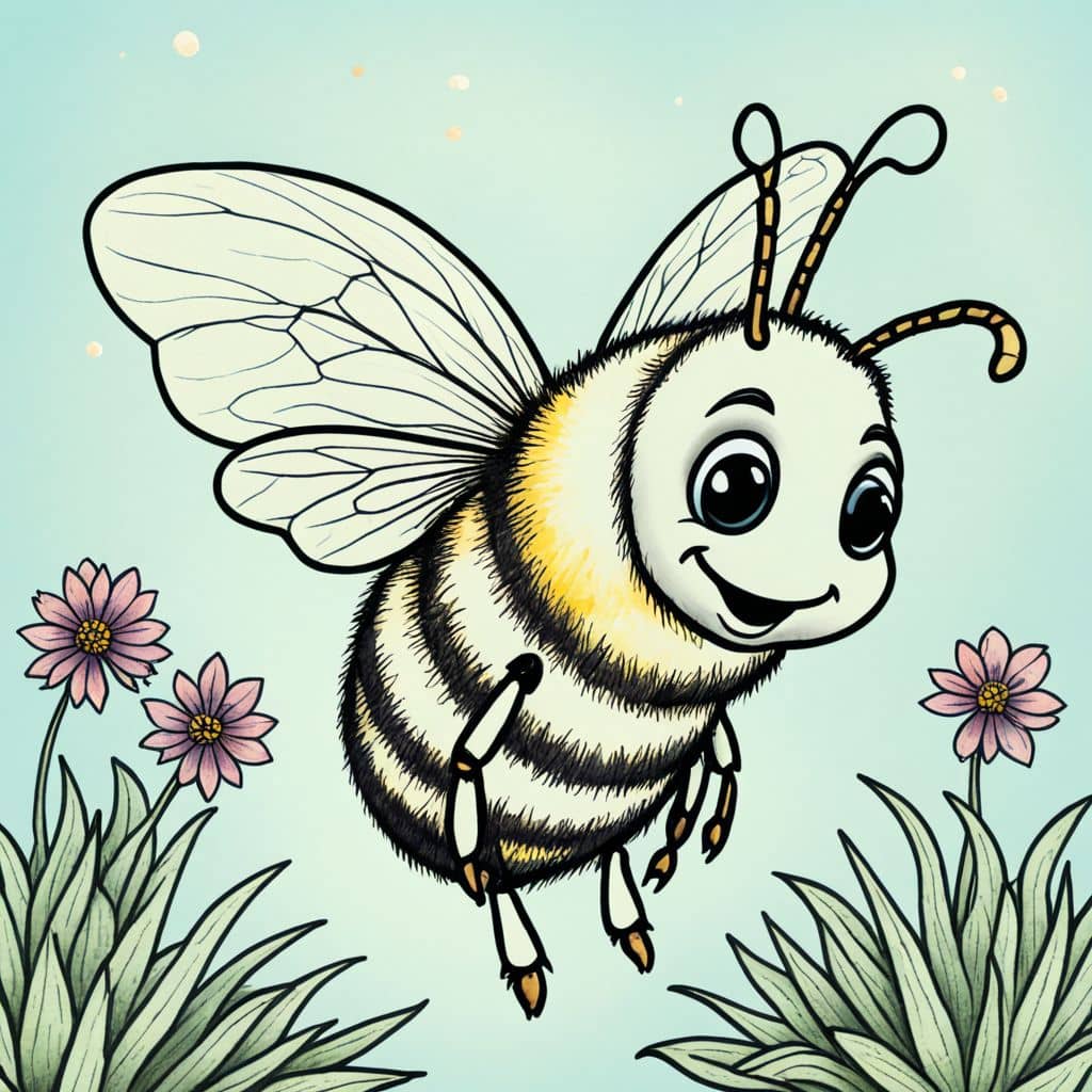 Colored Bee flying with a smile