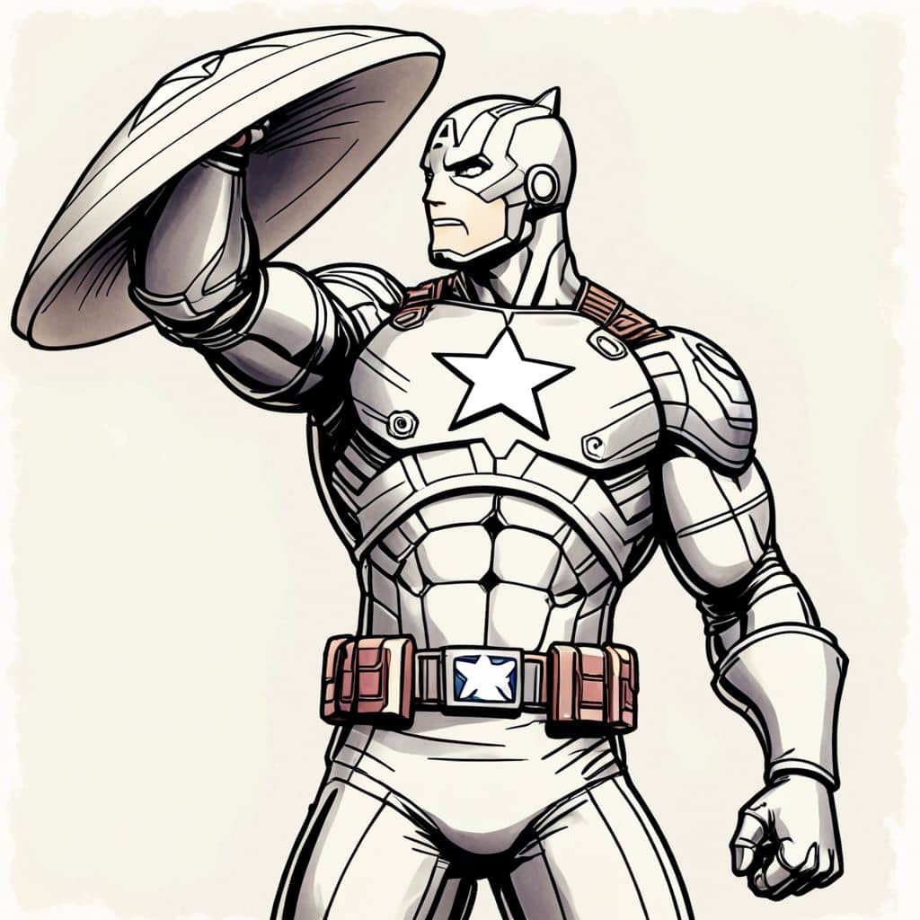 Colored Captain America - from Marvel Comics holding his shield high
