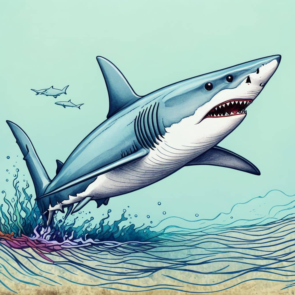 Colored Shark swimming in a race