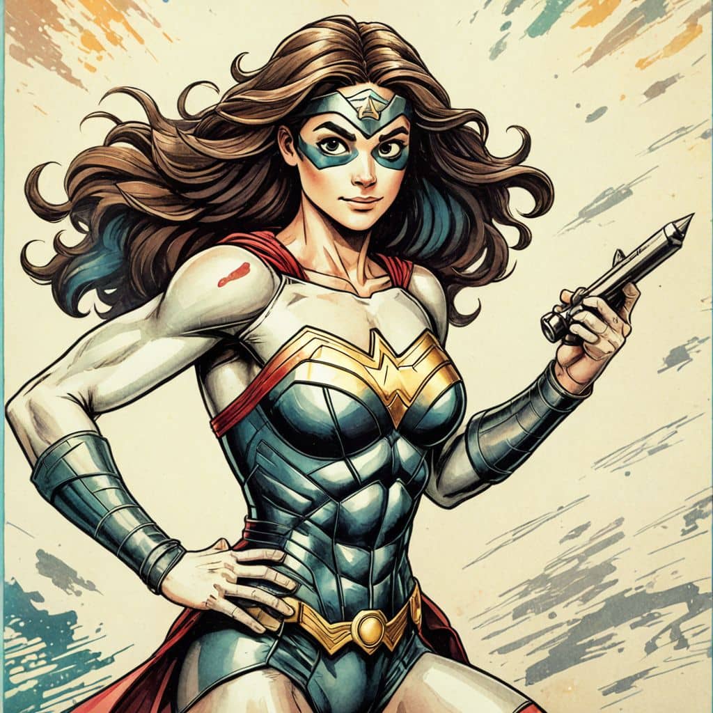 Colored Wonder Woman - from DC Comics deflecting bullets with her bracelets