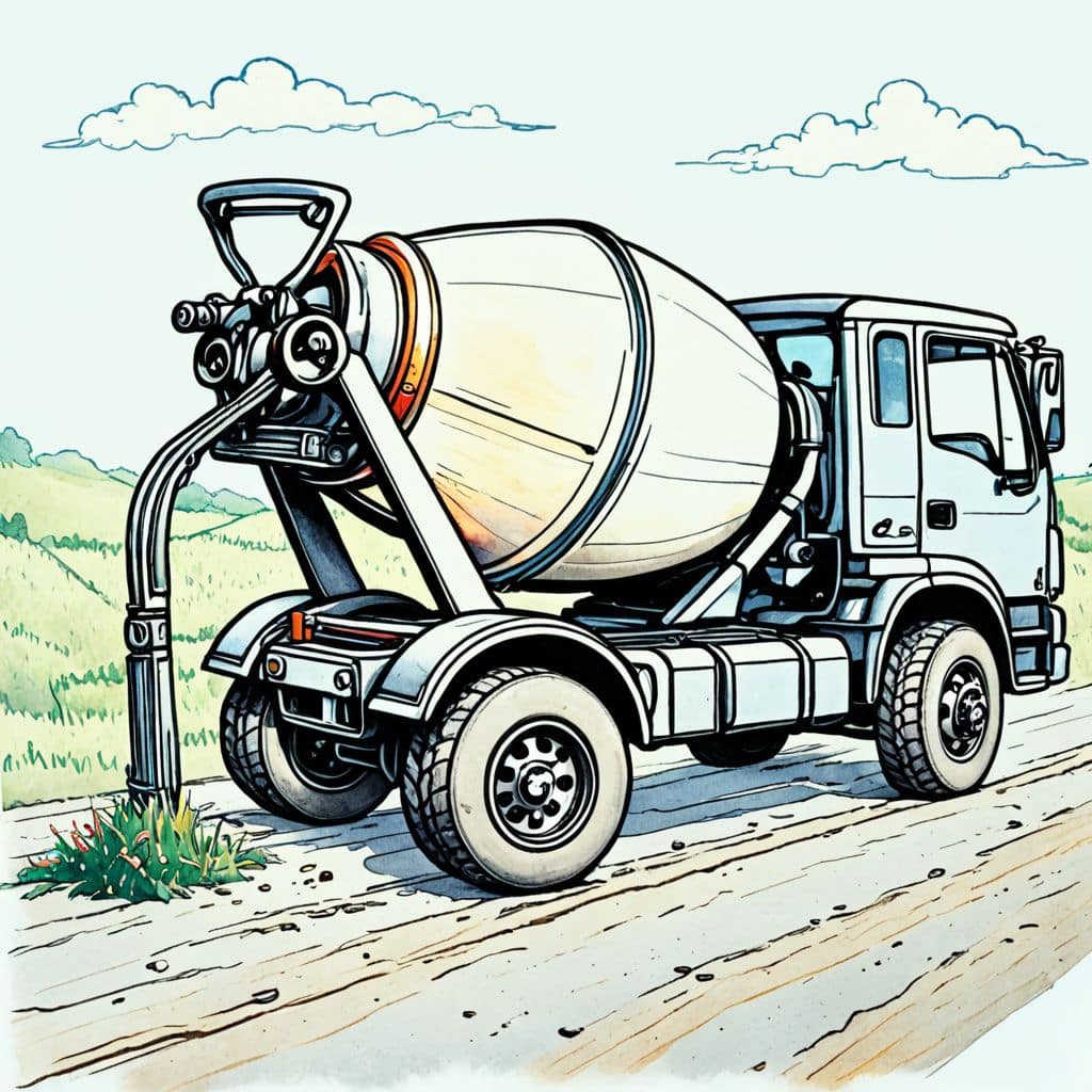 Colored Cement mixer pouring concrete