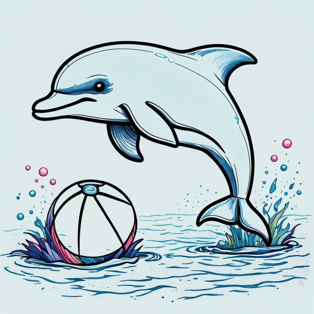 Colored Dolphin playing with beach ball