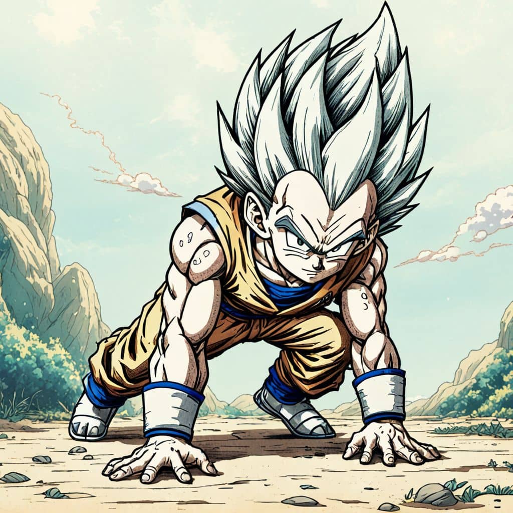 Colored Vegeta from Dragon Ball Z doing push-ups