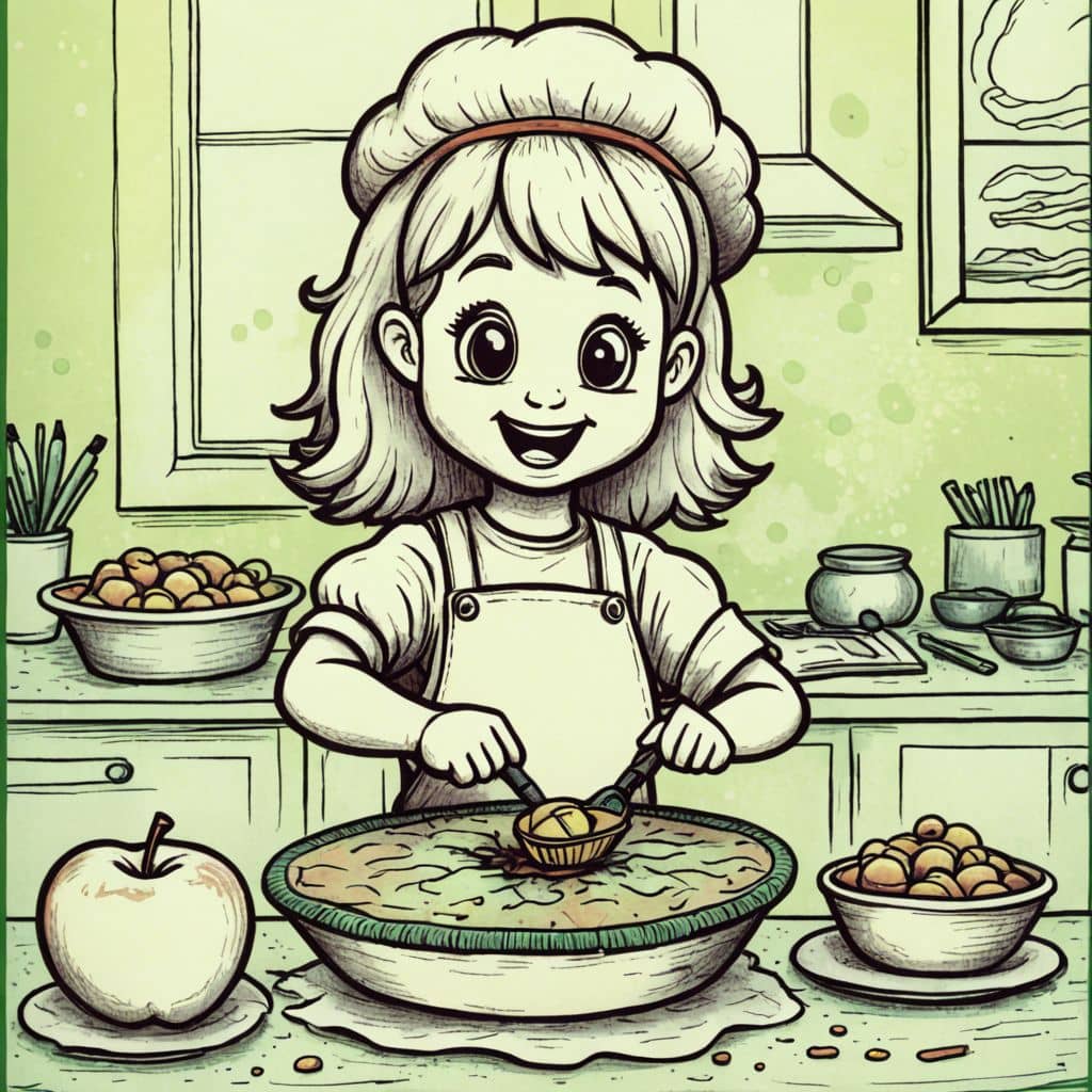 Colored Apple baking a pie