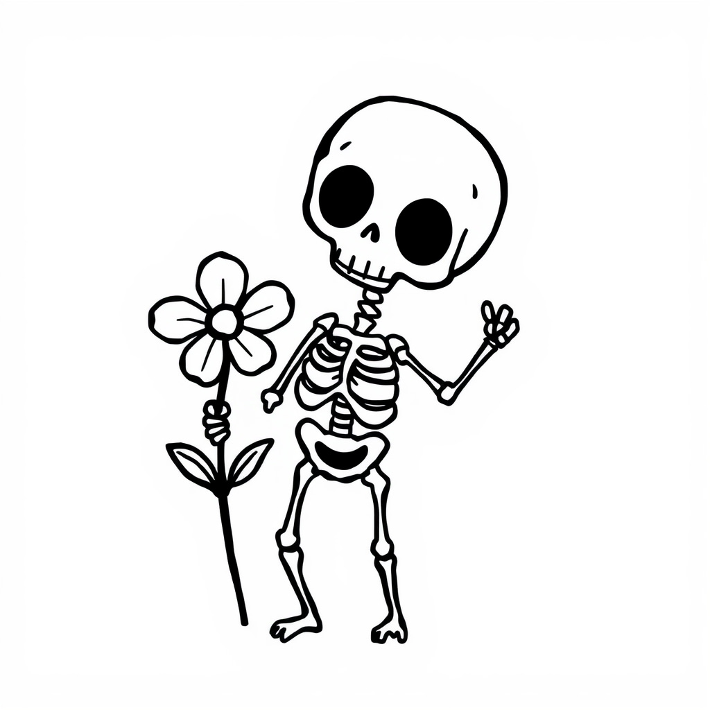 Skeleton holding a flower