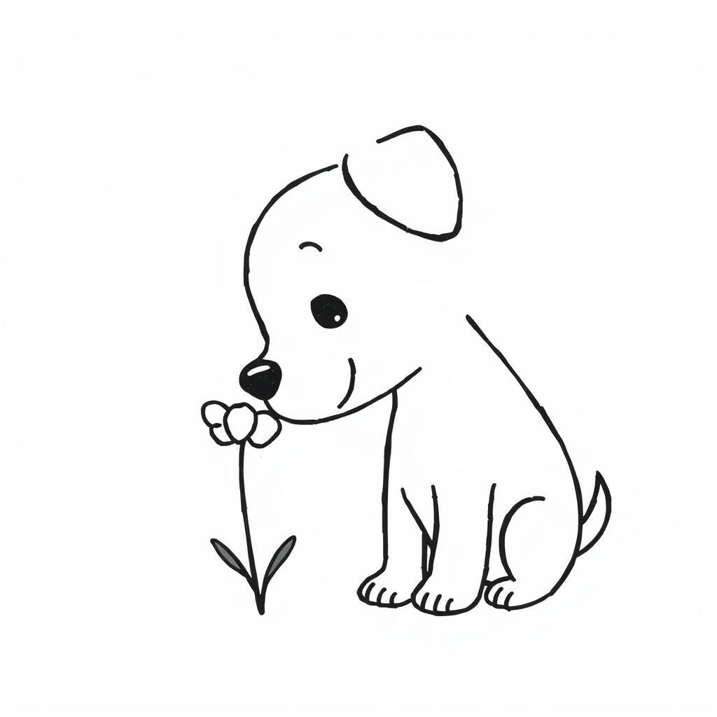 Dog sniffing a flower