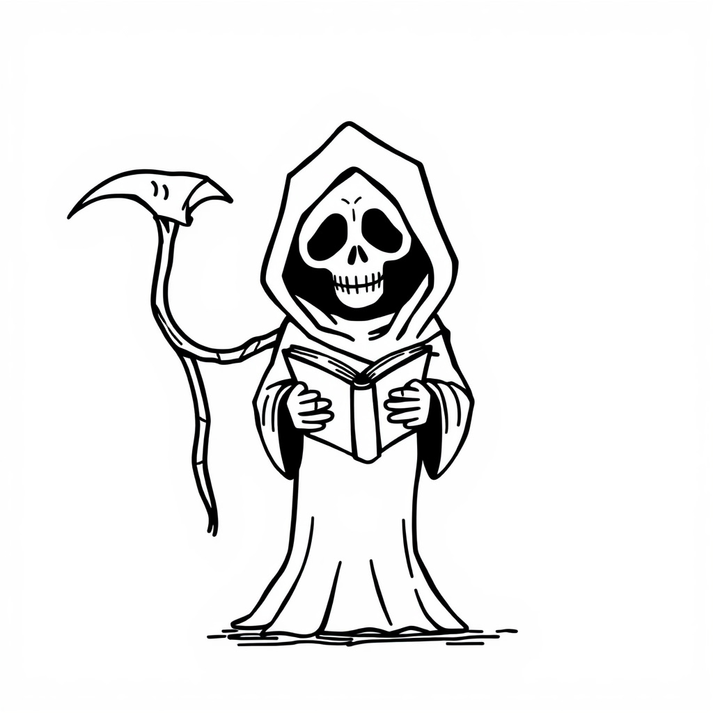 Grim Reaper reading a book