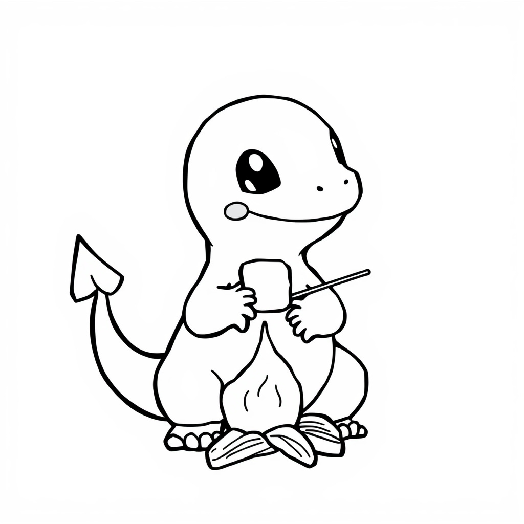 Charmander roasting a marshmallow