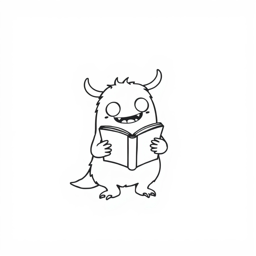 Cute Monster reading a book