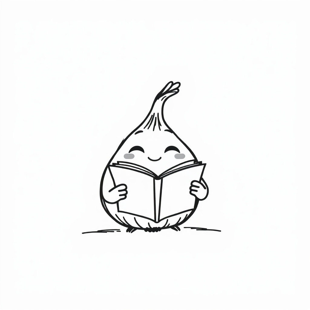 Onion reading a cookbook