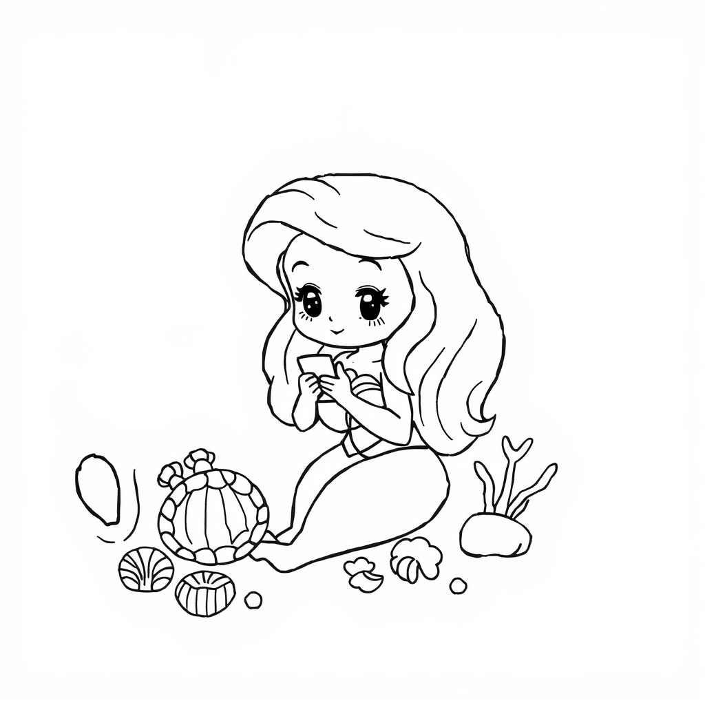 Ariel organizing seashell collection