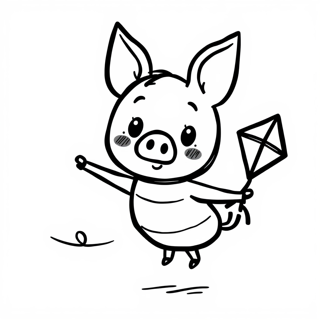 Piglet flying a kite