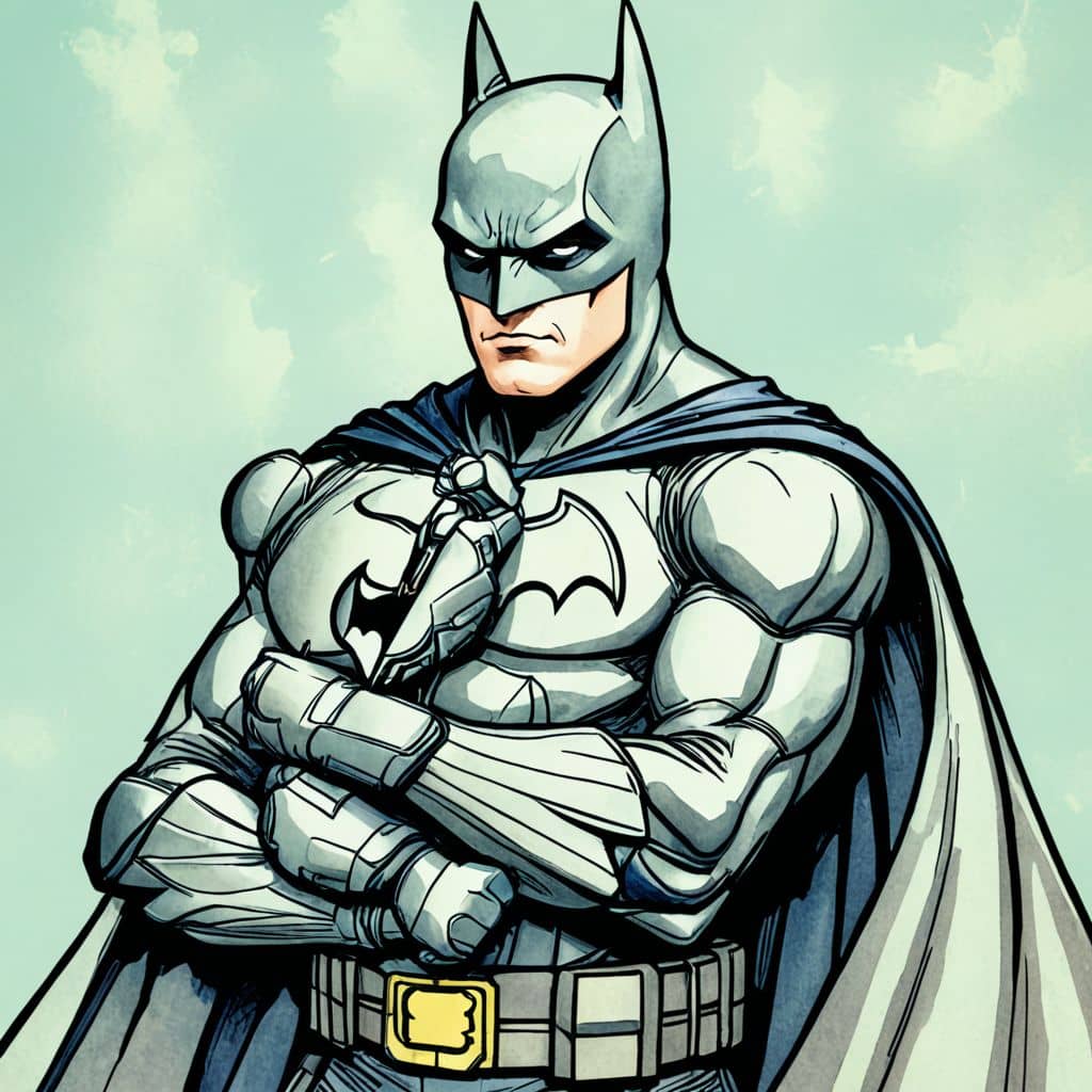 Colored Batman from DC Comics holding a teddy bear