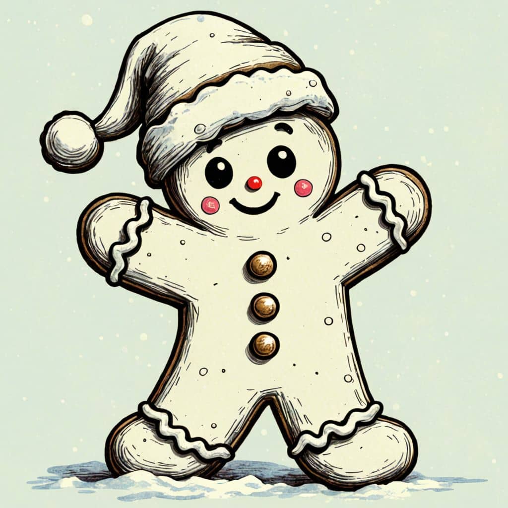 Colored Gingerbread Man wearing a Santa hat