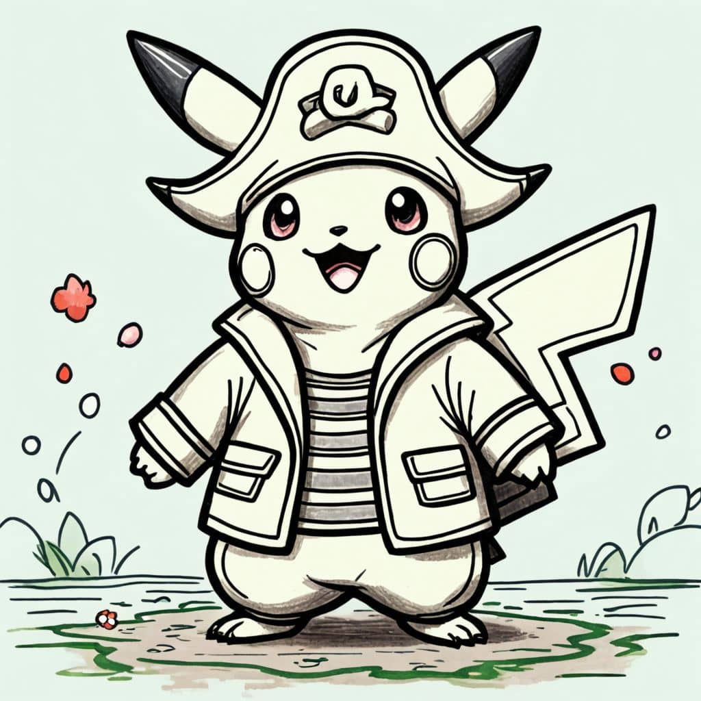 Colored Pikachu in pirate costume