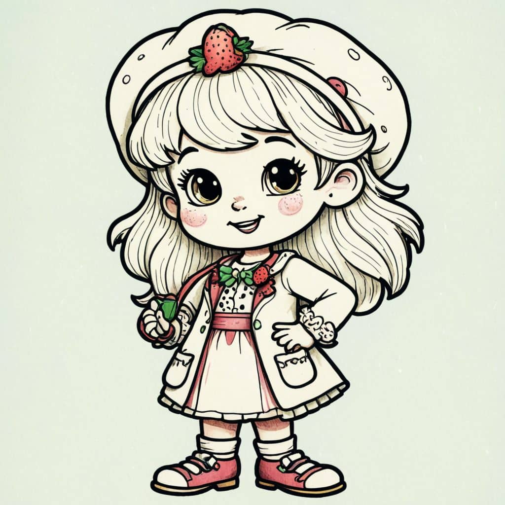 Colored Strawberry Shortcake - the character from the animated series as a doctor with a stethoscope