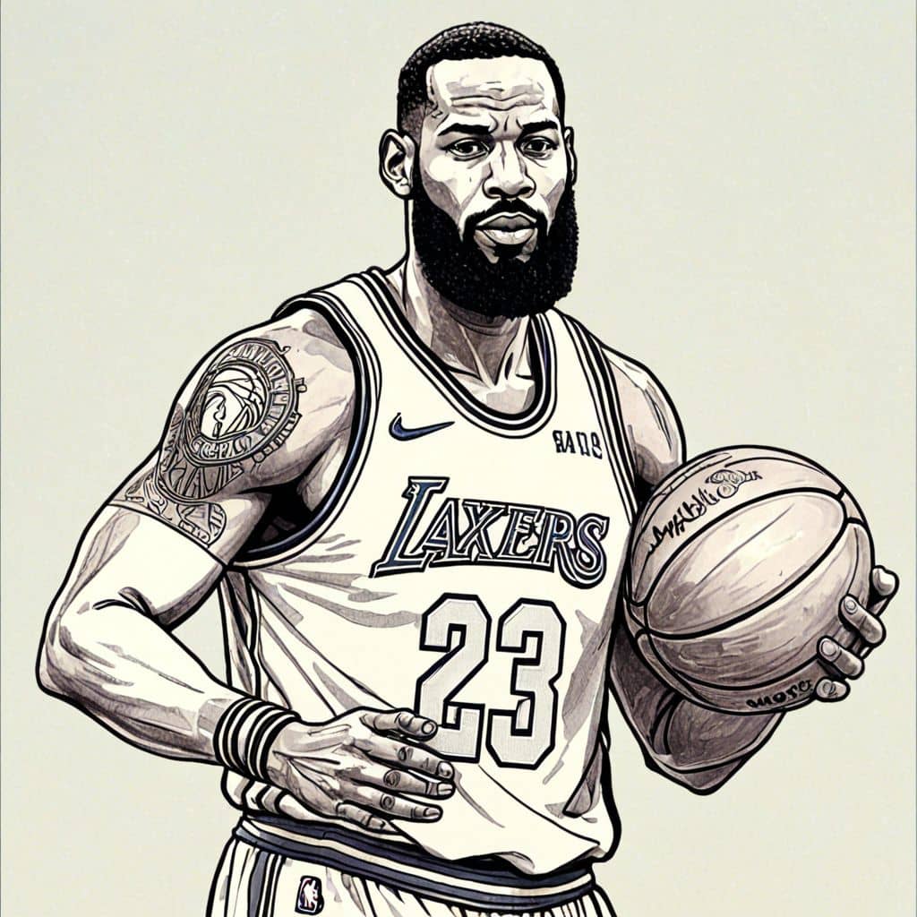 Colored LeBron James - the basketball player from NBA holding a basketball