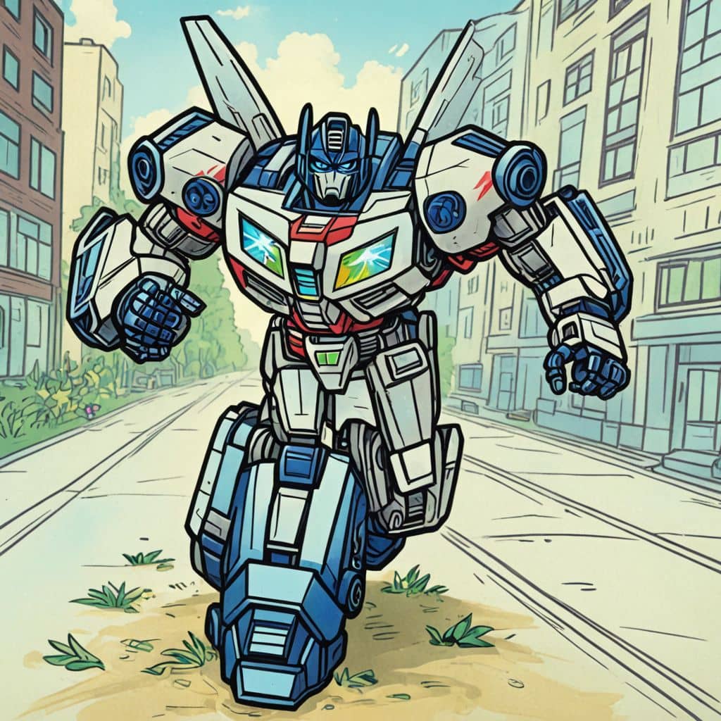 Colored Bumblebee - the yellow Autobot racing down the street