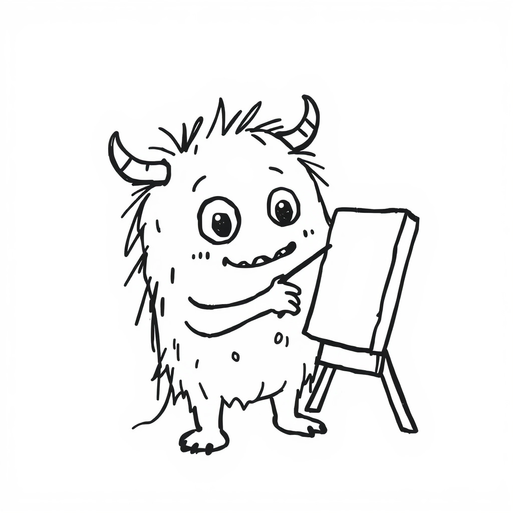 Cute Monster painting a canvas