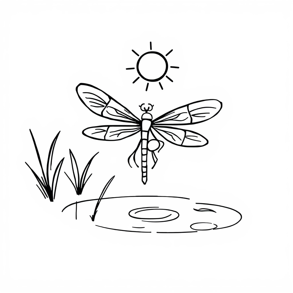 Summer dragonfly near a sunny pond